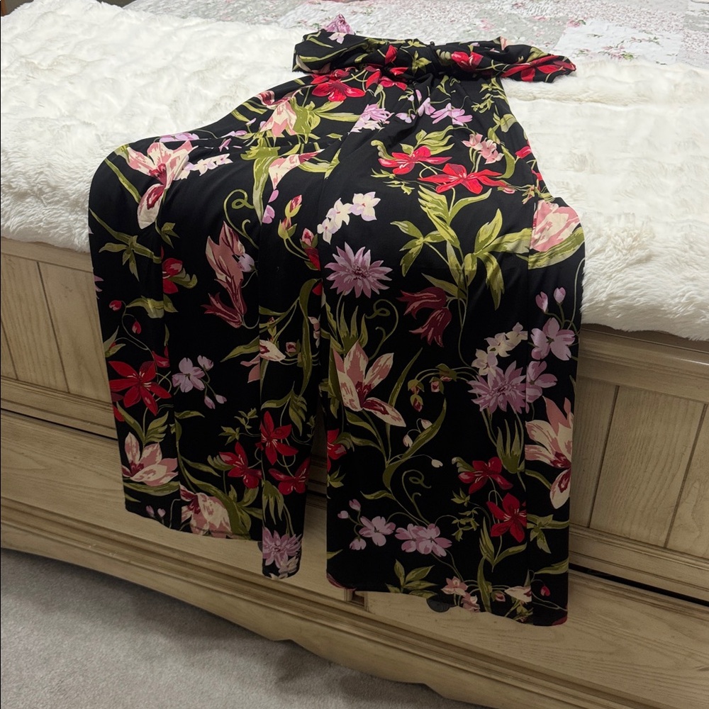 VENUS Black Halter jumpsuit with Red & Pink Floral Print - Picture 7 of 7